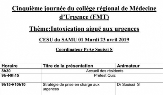 5ème EPU du collège régional de médecine d'urgence Faculté de Médecine de Tunis